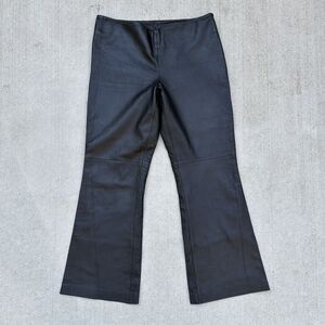 Womens Black Leather Pants 34 x 30.5 Unbranded Lined Side Zip Bootcut Biker